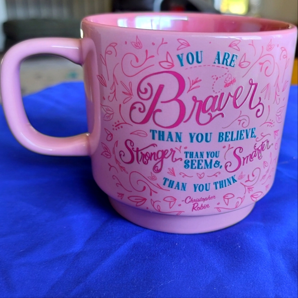 Disney Wisdom Stackable Mug Tigger & Piglet "You Are Braver..." Pink